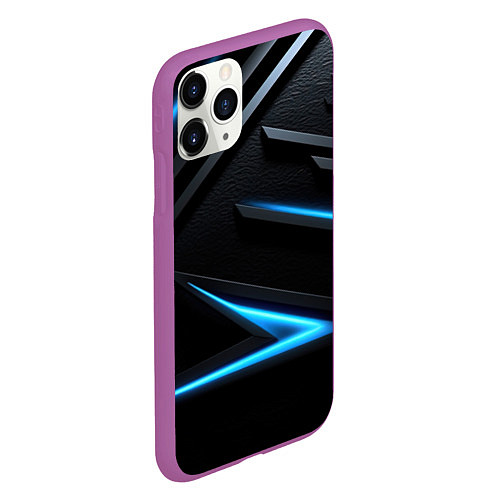 Чехол iPhone 11 Pro матовый Черный и синий фон с абстракцией / 3D-Фиолетовый – фото 2