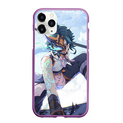 Чехол iPhone 11 Pro матовый Genshin Impact Сяо Xiao Mask, цвет: 3D-фиолетовый