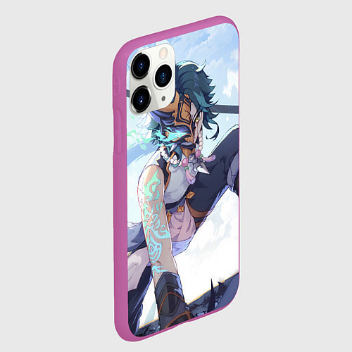 Чехол iPhone 11 Pro матовый Genshin Impact Сяо Xiao Mask / 3D-Фиолетовый – фото 2