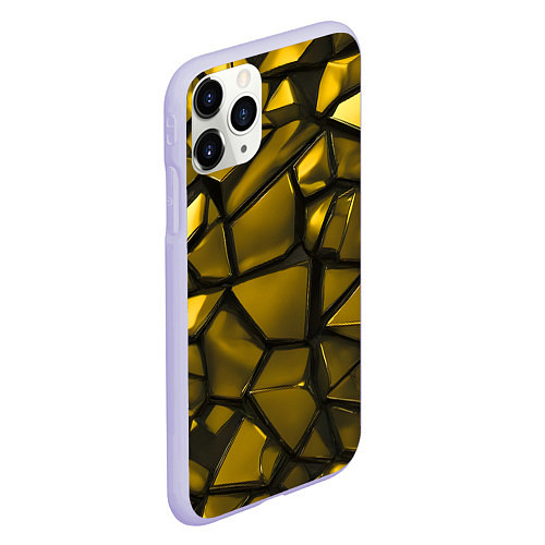 Чехол iPhone 11 Pro матовый Золотые хромированные осколки / 3D-Светло-сиреневый – фото 2