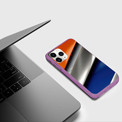 Чехол iPhone 11 Pro матовый Разноцветные полоски, цвет: 3D-фиолетовый — фото 2