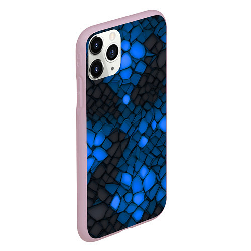 Чехол iPhone 11 Pro матовый Синий трескающийся камень / 3D-Розовый – фото 2