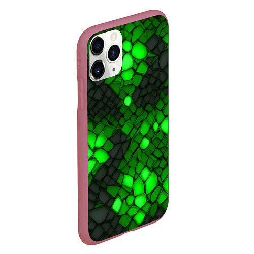 Чехол iPhone 11 Pro матовый Зелёный трескающийся камень / 3D-Малиновый – фото 2