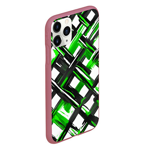 Чехол iPhone 11 Pro матовый Зелёные и чёрные мазки / 3D-Малиновый – фото 2