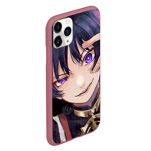 Чехол iPhone 11 Pro матовый Genshin Impact Scaramouche / 3D-Малиновый – фото 2