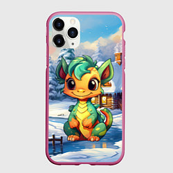 Чехол iPhone 11 Pro матовый Крошечный дракон зимы 2024, цвет: 3D-малиновый