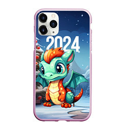 Чехол iPhone 11 Pro матовый Милый новогодний дракон 2024, цвет: 3D-розовый