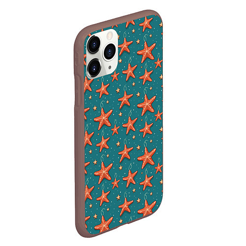 Чехол iPhone 11 Pro матовый Морские звезды тоже хотят на ёлку / 3D-Коричневый – фото 2
