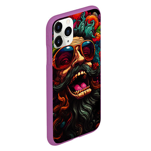 Чехол iPhone 11 Pro матовый Дед мороз хиппи / 3D-Фиолетовый – фото 2