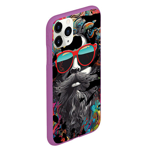 Чехол iPhone 11 Pro матовый Хиппи в красных очках / 3D-Фиолетовый – фото 2