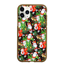 Чехол iPhone 11 Pro матовый Деды Морозы с подарками, цвет: 3D-коричневый