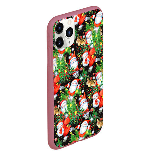 Чехол iPhone 11 Pro матовый Деды Морозы с подарками / 3D-Малиновый – фото 2