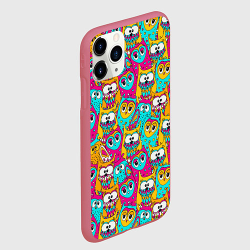 Чехол iPhone 11 Pro матовый Разноцветные совы / 3D-Малиновый – фото 2