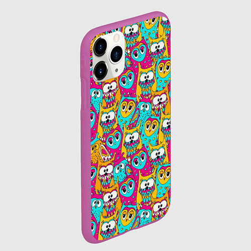 Чехол iPhone 11 Pro матовый Разноцветные совы / 3D-Фиолетовый – фото 2