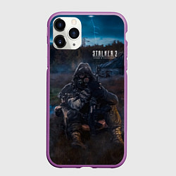 Чехол iPhone 11 Pro матовый STALKER 2 на привале, цвет: 3D-фиолетовый