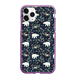 Чехол iPhone 11 Pro матовый Акварельные медведи и олени
