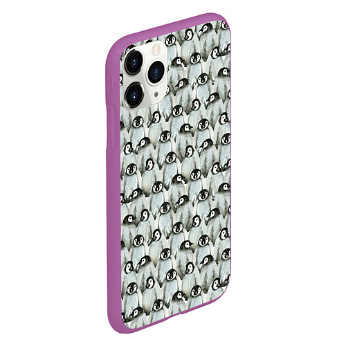 Чехол iPhone 11 Pro матовый Акварельные пингвины / 3D-Фиолетовый – фото 2