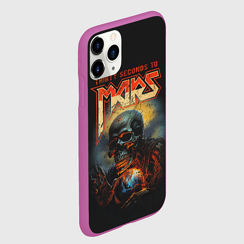 Чехол iPhone 11 Pro матовый Thirty seconds to mars skull / 3D-Фиолетовый – фото 2