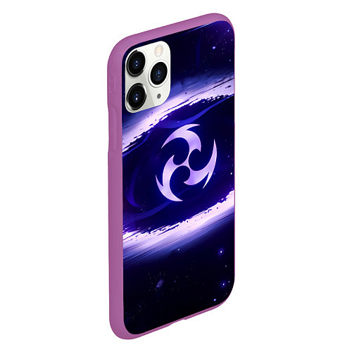 Чехол iPhone 11 Pro матовый Genshin Impact Raiden sign / 3D-Фиолетовый – фото 2