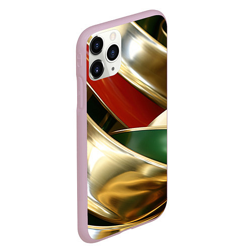 Чехол iPhone 11 Pro матовый Золотая абстракция с зелеными и красными вставками / 3D-Розовый – фото 2