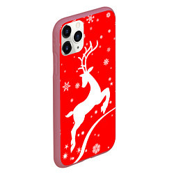 Чехол iPhone 11 Pro матовый Christmas deer, цвет: 3D-малиновый — фото 2