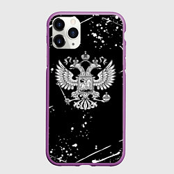 Чехол iPhone 11 Pro матовый Герб РФ белые краски белые всплеск, цвет: 3D-фиолетовый