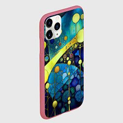 Чехол iPhone 11 Pro матовый Абстракция в жёлто синих тонах с кругами и линиями, цвет: 3D-малиновый — фото 2