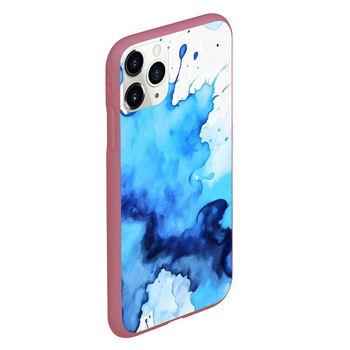 Чехол iPhone 11 Pro матовый Синяя акварельная абстракция / 3D-Малиновый – фото 2