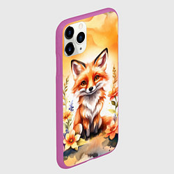 Чехол iPhone 11 Pro матовый Рыжая лиса с цветами акварелью, цвет: 3D-фиолетовый — фото 2