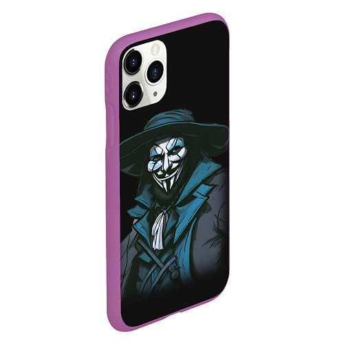 Чехол iPhone 11 Pro матовый Гай фокс в синем / 3D-Фиолетовый – фото 2