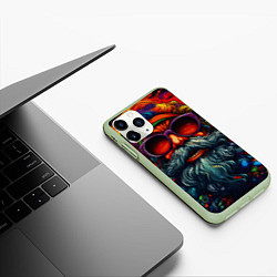 Чехол iPhone 11 Pro матовый Хайповый дед Мороз, цвет: 3D-салатовый — фото 2
