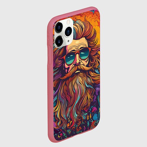 Чехол iPhone 11 Pro матовый Стильный хиппи в очках / 3D-Малиновый – фото 2