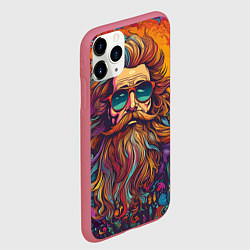Чехол iPhone 11 Pro матовый Стильный хиппи в очках, цвет: 3D-малиновый — фото 2