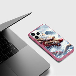 Чехол iPhone 11 Pro матовый Свирепый японский дракон - искусство, цвет: 3D-малиновый — фото 2