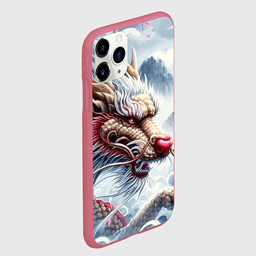 Чехол iPhone 11 Pro матовый Свирепый японский дракон - искусство / 3D-Малиновый – фото 2