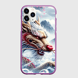 Чехол iPhone 11 Pro матовый Свирепый японский дракон - искусство, цвет: 3D-фиолетовый