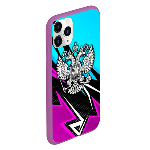 Чехол iPhone 11 Pro матовый Герб рф - неоновый / 3D-Фиолетовый – фото 2