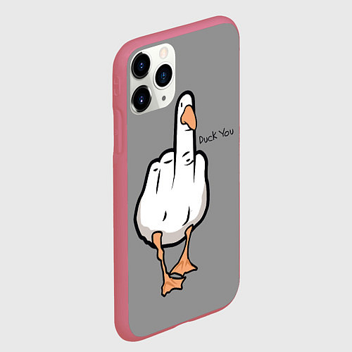 Чехол iPhone 11 Pro матовый Duck you / 3D-Малиновый – фото 2