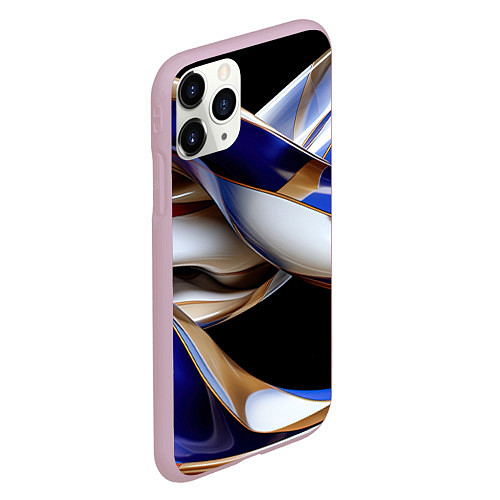 Чехол iPhone 11 Pro матовый Синие и белые волны абстракт / 3D-Розовый – фото 2