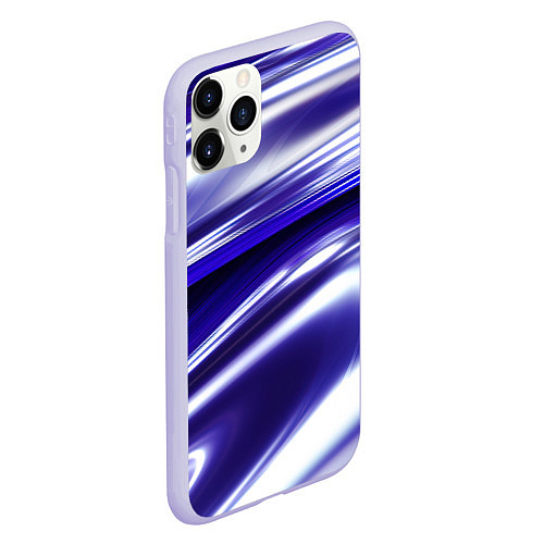Чехол iPhone 11 Pro матовый Белая синяя абстракция волнами / 3D-Светло-сиреневый – фото 2