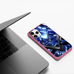 Чехол iPhone 11 Pro матовый Синяя и черная конструкция абстракция, цвет: 3D-малиновый — фото 2