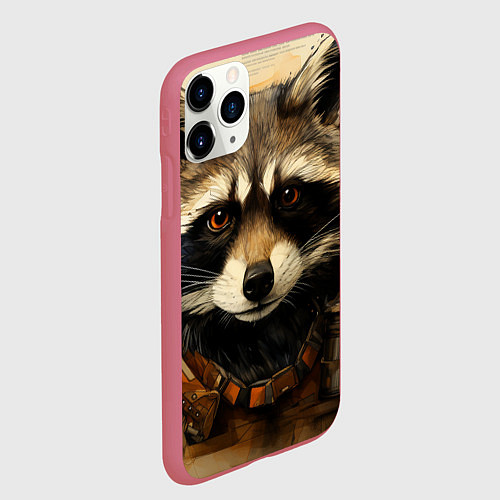 Чехол iPhone 11 Pro матовый Енот в стиле диаграмм Давинчи / 3D-Малиновый – фото 2