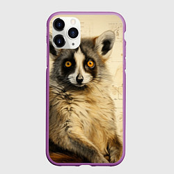 Чехол iPhone 11 Pro матовый Лемур в стиле диаграмм Давинчи, цвет: 3D-фиолетовый