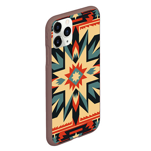 Чехол iPhone 11 Pro матовый Орнамент в стиле американских индейцев / 3D-Коричневый – фото 2