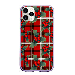 Чехол iPhone 11 Pro матовый Остролист на красной шотландке, цвет: 3D-светло-сиреневый