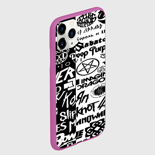 Чехол iPhone 11 Pro матовый Логотипы лучших групп черно белый / 3D-Фиолетовый – фото 2