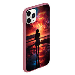 Чехол iPhone 11 Pro матовый Девушка на закате - космос, цвет: 3D-малиновый — фото 2