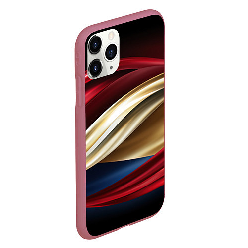 Чехол iPhone 11 Pro матовый Золотые и красные волны абстракции / 3D-Малиновый – фото 2