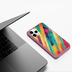 Чехол iPhone 11 Pro матовый Цветные диагональные полосы, цвет: 3D-малиновый — фото 2