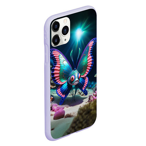 Чехол iPhone 11 Pro матовый Рыба с крыльями бабочки / 3D-Светло-сиреневый – фото 2